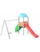 Torre pali in alluminio con scivolo in polietilene, scala e pianale in lamiera - Altalena 1 posto - cm 394x425x330h