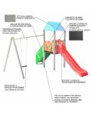 Torre pali in alluminio con scivolo in polietilene, scala e pianale in lamiera - Altalena 1 posto - cm 452x425x330h