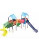 Mini villaggio con pali in alluminio, arrampicata, 2 torri e 2 scivoli, scala e pianale in lamiera - cm 636x663x360h