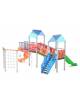 Mini villaggio con palestra, 2 torri pali in alluminio e 2 scivoli di cui 1 elicoidale, 1 palestrina - cm 639x622xh360