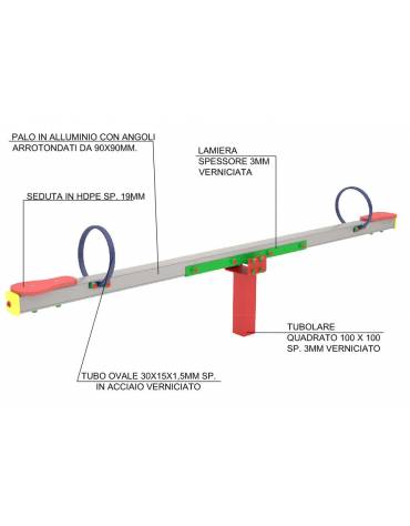 Bilico con seggiolini 2 posti con trave in lamellare di pino nordico - cm 306x30x77h