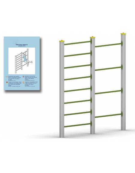 Doppia spalliera per esercizi  ginnici in legno lamellare con calotta plastica - cm 210x10x252h