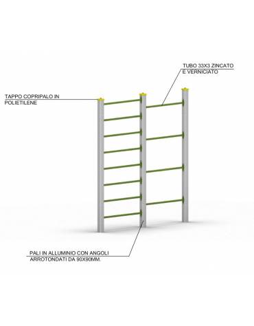 Doppia spalliera per esercizi  ginnici in legno lamellare con calotta plastica - cm 210x10x252h