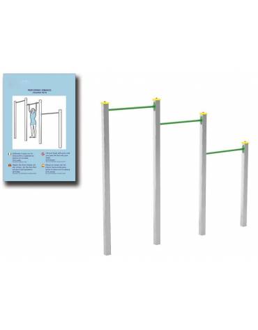 Attrezzo per sollevamento sulle braccia per esercizi  ginnici con pali in legno lamellare e calotta in plastica - cm 310x10x252