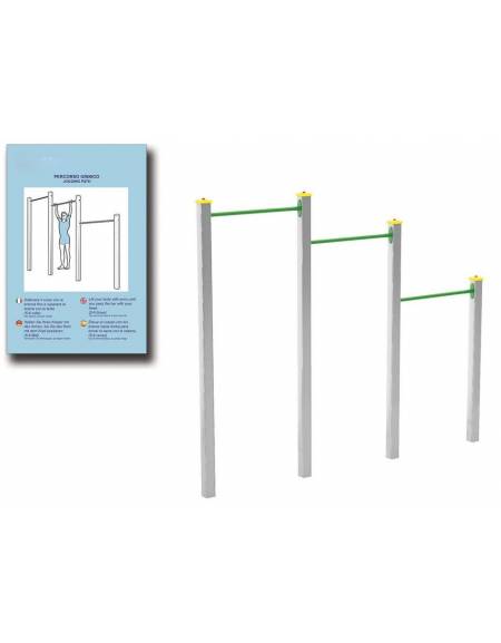 Attrezzo per sollevamento sulle braccia per esercizi  ginnici con pali in legno lamellare e calotta in plastica - cm 310x10x252