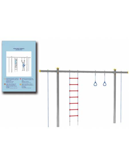 Struttura con anelli, scala e corda con pali in legno lamellare e calotta in plastica - cm 454x21x262h