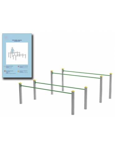 Attrezzo ad ostacoli per esercizi  ginnici con pali in legno lamellare e calotta in plastica - cm 310x349x132h