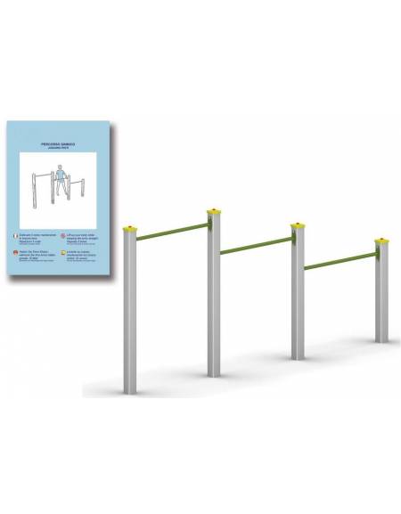 Barre per trazioni per esercizi  ginnici con pali in legno lamellare e calotta in plastica - cm 310x10x162hh