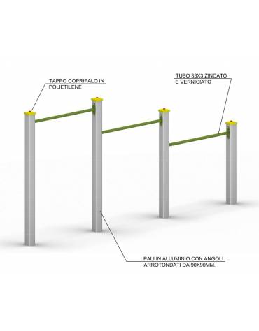 Barre per trazioni per esercizi  ginnici con pali in legno lamellare e calotta in plastica - cm 310x10x162hh