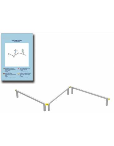Tripla asse di equilibrio per esercizi  ginnici con pali in legno lamellare e calotta in plastica - cm 490x330x49h