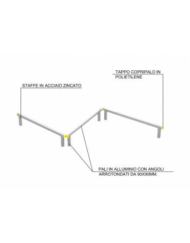 Tripla asse di equilibrio per esercizi  ginnici con pali in legno lamellare e calotta in plastica - cm 490x330x49h
