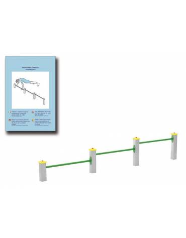 Attrezzo per piegamenti sulle braccia per esercizi  ginnici con pali in legno lamellare e calotta in plastica - cm 310x10x52h
