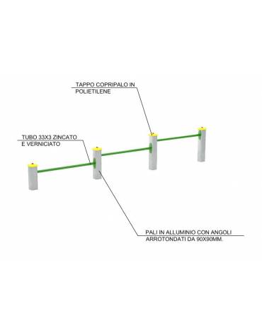 Attrezzo per piegamenti sulle braccia per esercizi  ginnici con pali in legno lamellare e calotta in plastica - cm 310x10x52h