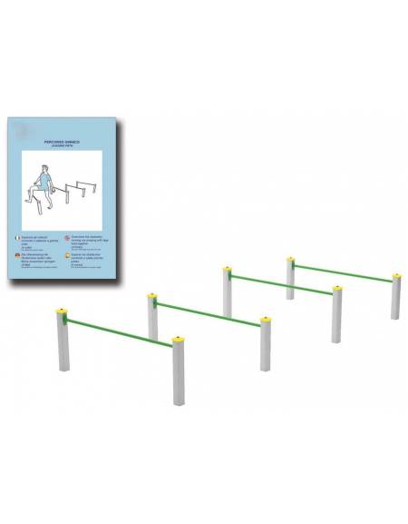 Attrezzo ad ostacoli per esercizi  ginnici con pali in legno lamellare e calotta in plastica - cm 460x192x72h