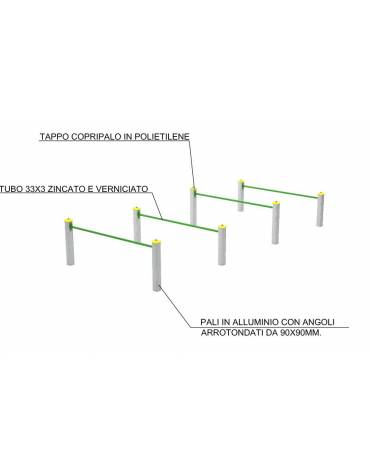 Attrezzo ad ostacoli per esercizi  ginnici con pali in legno lamellare e calotta in plastica - cm 460x192x72h