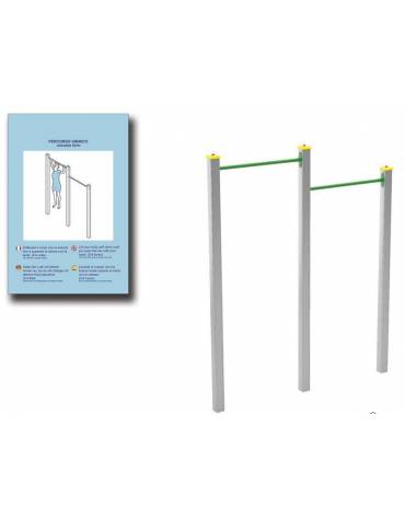 Attrezzo per sollevamento sulle braccia per esercizi  ginnici con pali in legno lamellare e calotta in plastica - cm 210x10x252h