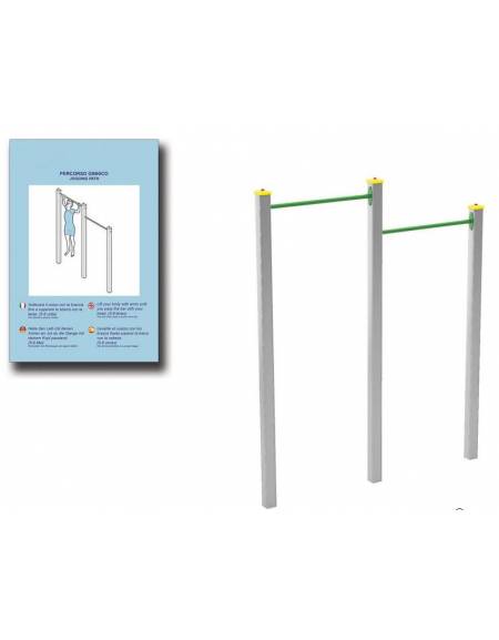 Attrezzo per sollevamento sulle braccia per esercizi  ginnici con pali in legno lamellare e calotta in plastica - cm 210x10x252h