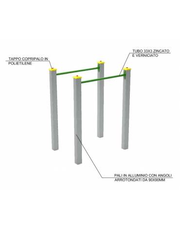 Parallele per esercizi  ginnici con pali in legno lamellare e calotta in plastica - cm 110x80x142h