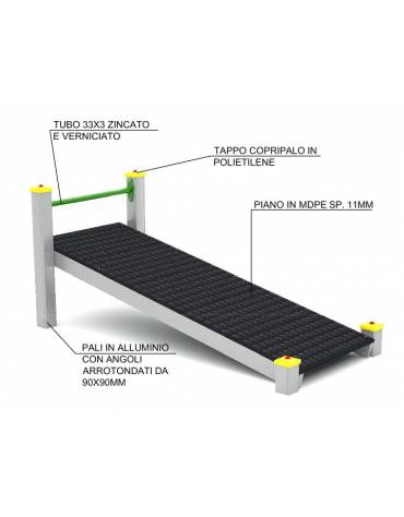 Panca inclinata per esercizi addominali con pali in legno lamellare e calotta in plastica - cm 90x200x82h
