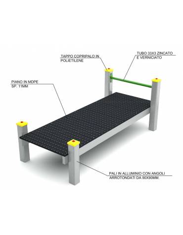 Panca piana per esercizi addominali con pali in legno lamellare e calotta in plastica - cm 90x200x82h