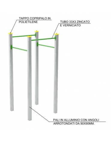 Attrezzo per sollevamento sulle braccia con pali in legno lamellare e calotta in plastica - cm 90x200x82h