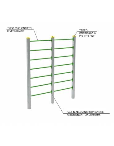 Struttura arrampicata per esercizi  ginnici con pali in legno lamellare e calotta in plastica - cm 210x10x242h