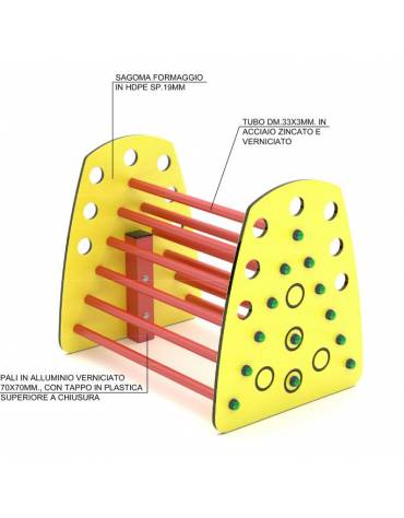 Gioco d’arrampicata a forma di formaggio, srtuttura in alluminio,pannelli in HDPE - cm 85x63x73h