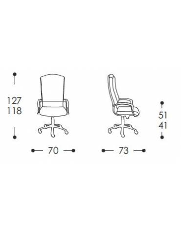 Poltrona direzionale braccioli in acciaio cromato e base in alluminio cm 70x73x118/127h