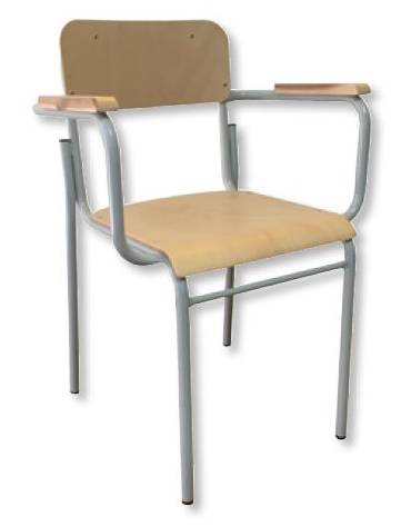 SEDIA POLTRONCINA PER INSEGNANTI CON SEDUTA, SPALLIERA E BRACCIOLI IN FAGGIO - STRUTTURA TUBO Ø 25 MM