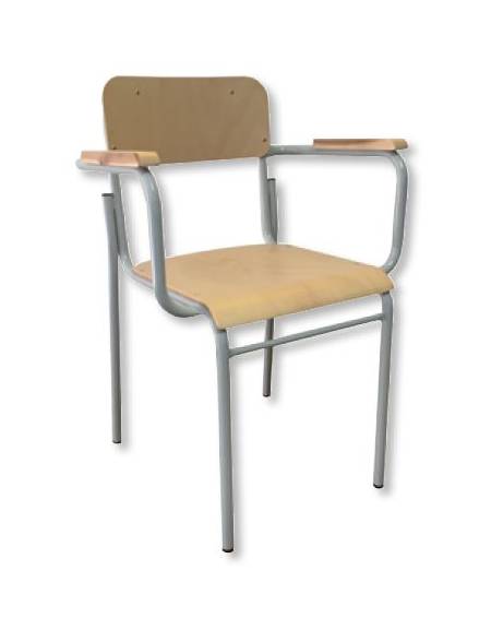 SEDIA POLTRONCINA PER INSEGNANTI CON SEDUTA, SPALLIERA E BRACCIOLI IN FAGGIO - STRUTTURA TUBO Ø 25 MM