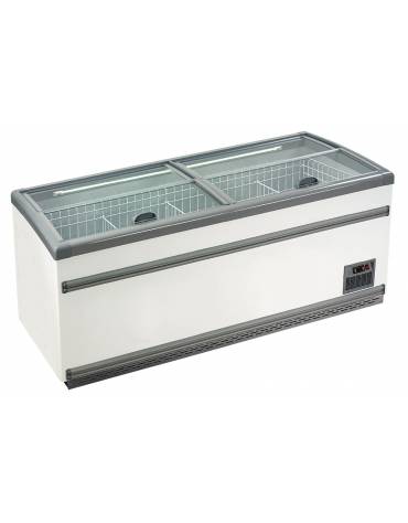 Isola statica con vetro piatto scorrevole e sbrinamento automatico - temp. -21°/- 18°C - Classe D - cm 250x85x87h