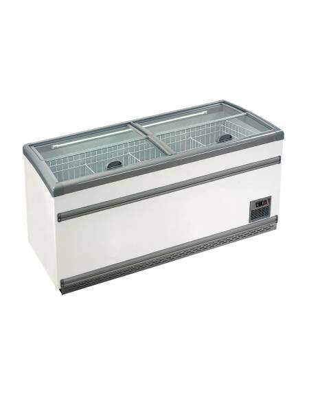 Isola statica con vetro piatto scorrevole e sbrinamento automatico - temp. -21°/- 18°C - Classe D - cm 210x85x87h