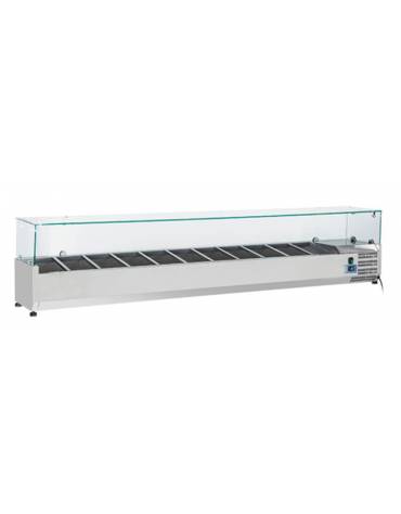 Vetrina refrigerata per banco pizza - capacità n.11 bacinelle GN 1/4 - cm 220x33.5x42.5h