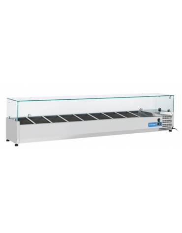 Vetrina refrigerata per banco pizza - capacità n.10 bacinelle GN 1/4 - cm 200x33.5x42.5h