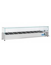 Vetrina refrigerata per banco pizza con castello vetro dritti - capacit&agrave; n.10 bacinelle GN 1/4 - cm 200x33,5x44h
