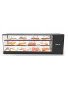 Vetrina da banco fredda statica-Vetri dritti-2 piani regolabili in altezza + 1 piano fisso-Illuminazione a Led-cm 132x38x46h