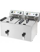 Friggitrice elettrica da banco con rubinetti in acciaio inox - 2 vasche da Lt 8 + 8  - Capacita' vasche Lt 10+10 - MONOFASE
