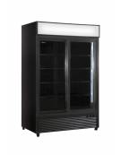 Frigo bibite doppia porta scorrevole ventilato 0°/+10°C, con opalina pubblicitaria - colore nero - Lt 912 - cm 133x64,5x202,3h
