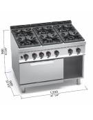 Cucina a gas 6 fuochi ALTA POTENZA con forno a gas GN 2/1 - cm 120x90x85/90h