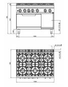 Cucina a gas 6 fuochi ALTA POTENZA con forno a gas GN 2/1 - cm 120x90x85/90h