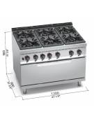 Cucina a gas 6 fuochi ALTA POTENZA con forno a gas MAXI - cm 120x90x85/90h