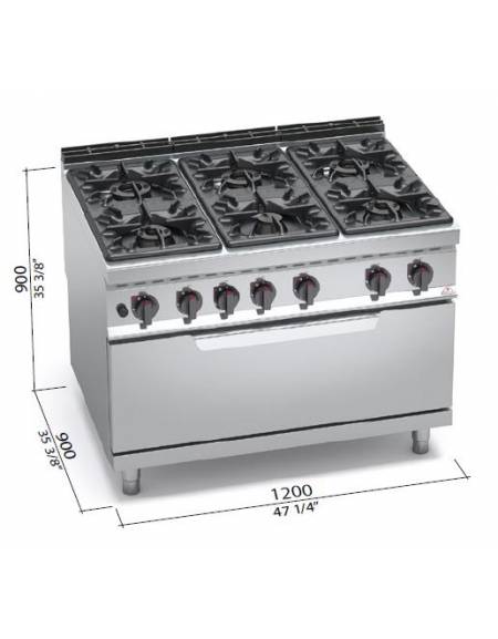 Cucina a gas 6 fuochi ALTA POTENZA con forno a gas MAXI da 12 Kw - cm  120x90x85/90h- Profondita' cm 90 - Cucine su mobile con fo