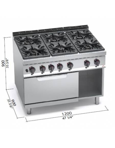 Cucina 6 Fuochi a gas ALTA POTENZA con forno elettrico GN 2/1 da 7,5 Kw -  cm 120x90x85/90h