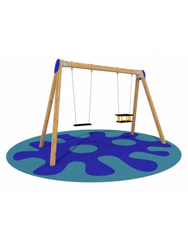 Altalena in legno da giardino per bambini 2 posti - N° 1 Sedile piano e N° 1 Sedile in gabbia - cm 345x155x225 h