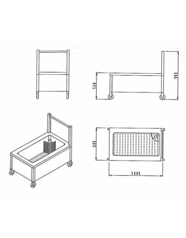 VASCA AMMOLLO CON GRIGLIA ASPORTABILE SU RUOTE - RUBINETTO DI SCARICO - CM. 60X60X50 H