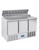Tavolo saladette refrigerato inox 0° +8°C, 3 sportelli-parte superiore con sportello alzabile per N° 8 GN 1/6-cm 136,5x70x100,5h