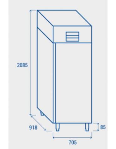 Armadio refrigerato con porta a vetri GN 2/1 inox AISi 304, refrigerazione ventilata - cm 70x82x205h