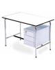 SCRIVANIA PER STUDIO MEDICO IN ALLUMINIO LUCIDO CON 3 CASSETTI LATERALI - CM 120x70x76H