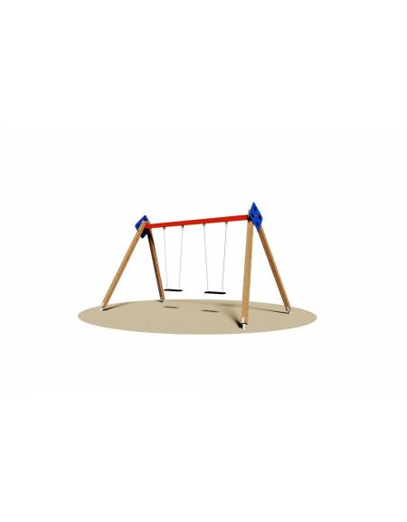 Altalena in legno per parco giochi 2 posti (sedili piani) - Da interrare o filo pavimento - dimensioni cm 380x235x240h