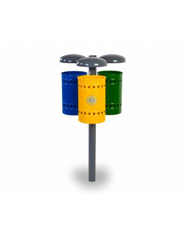 Cestino per raccolta differenziata a 3 settori con coperchio - Da interrare - cm 73x45x120h